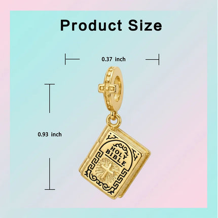 925 Sterling Silver Hope and Salvation Book Golden Holy Bible Cross Religion Pendant Fit Charms Bracelets Women DIY Jewelry Gift
