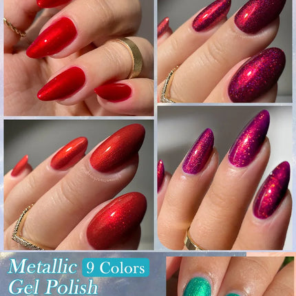 7ml Metallic Gel Nail Polish Red Chrome Effect Soak Off Varnish Semi-Permanent Nails Art Manicure Base Top Coat and Magnetic