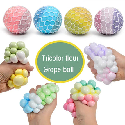 6CM Hand Squeezed Tri Color Flour Grape Tennis Ball Decompression Toy TPR Sticky Slow Rebound Adult Pressure Ball Gift