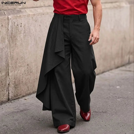 INCERUN Men Pants Solid Color Button Joggers Casual Ruffle Trousers For Man Streetwear Loose 2026 Stylish Long Pants Pantalones