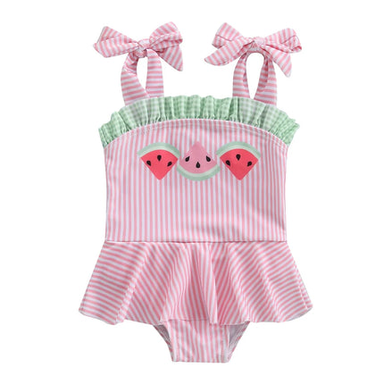 0-3Years Toddler Baby Girl Swimsuit Cute Watermelon Print Swimwear Kids Sleeveless Tied Shoulder Bathing Suit Baby Beachwear