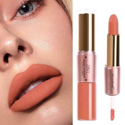 2 In 1 Matte Liquid Lipstick Long Lasting Color Moisturizing Waterproof Non Stick Cup