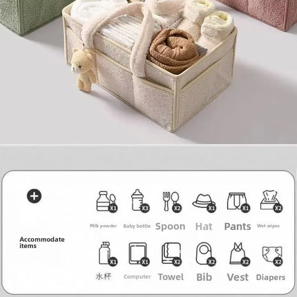 Large Capacity Plush Diaper Storage Bag Handheld Travel Essential Mommy Bag Baby Supplies