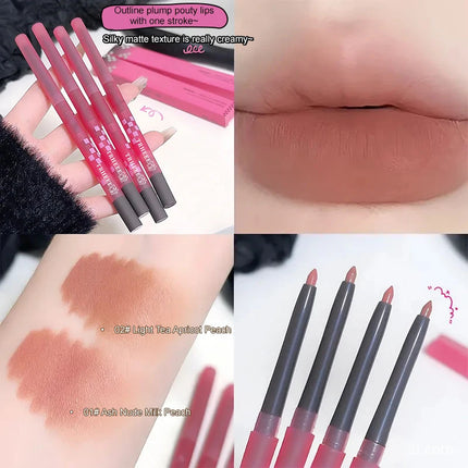 Matte Lip Liner Pencil with Brush Double-head Nude Grey Pink Lip Contour Tint Pen Sharpener Lipstick Non-stick Cup Lips Makeup