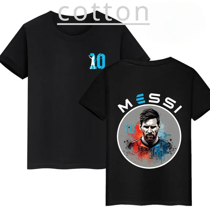 Summer Cotton Children's T-shirts Brand Sport Double-sided Messi Print Short-sleeve Casual Fashion Boys Girls Tee Top Kid Clothing