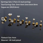 5 Pairs CZ Stud Gold