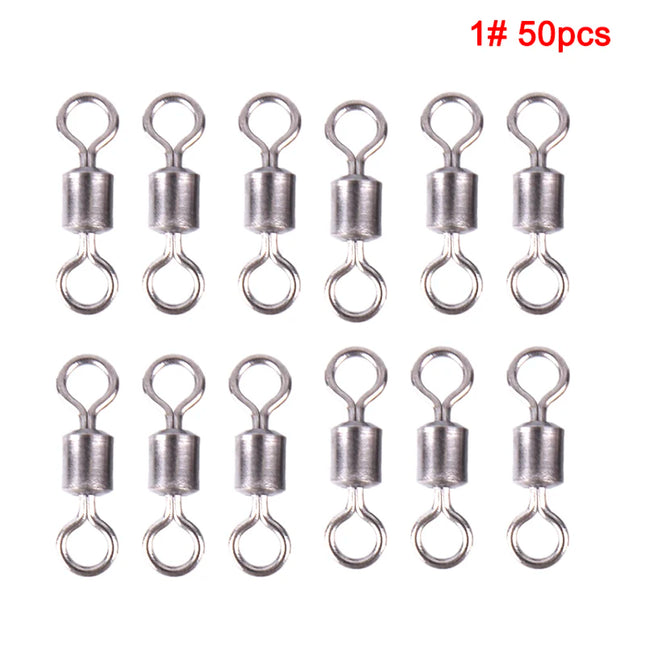 50PCS Fishing Bearing Rolling Swivel Solid Ring Lures Connector 11 Size
