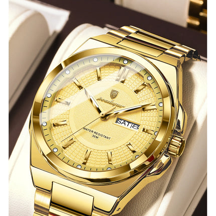 POEDAGAR Luxury Business Men's Watches Stainless Steel Waterproof Luminous Men's Watch Date Week Quartz Original Men's Wristwatches
