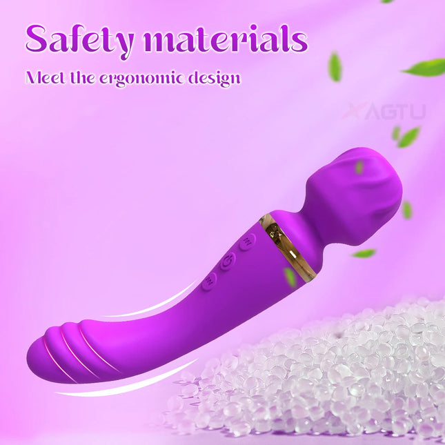 2 in 1 Vagina Vibrator Wand for Women G-Spot Clitoris Nipples Stimulator Breast Massager Female Masturbator Sex Toy for Women