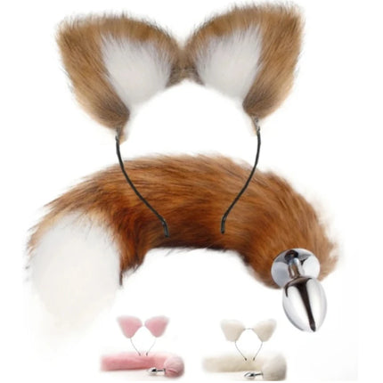 Women Anal Butt Tail Buttplug Sex Toys Fox Pigtail with Ears Sexy Products BDSM Cat Ears Ass Plug Adult For Couple Sexual Game