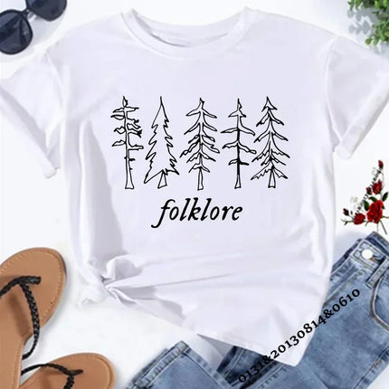 Folklore Shirt Taylor Music Swift Albums T-Shirt Folklore Inspired Graphic Women's T-Shirts Cute Aesthetic Tops Tee Gift for Fans