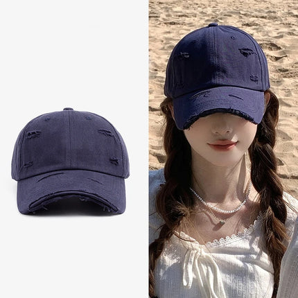 Men's and women's new spring and summer hip-hop versatile soft top curved eave retro personality distressed hole duckbill hat