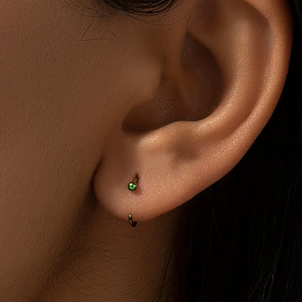2pcs Hypoallergenic Stainless Steel Cubic Zirconia Round Ball Hoop Earrings Simple School Style Earrings Trendy Ear Jewelry