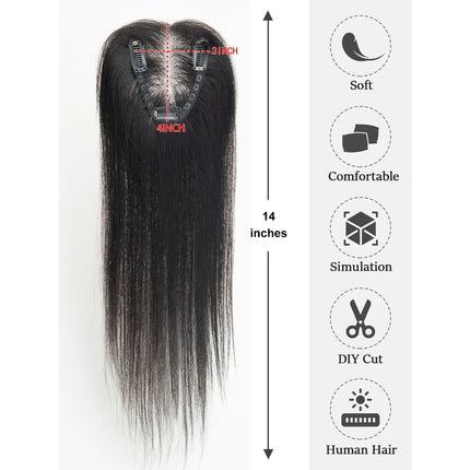 100% Human Hair Toppers Brown Highlight Hairpieces Middle Part Women Hair Topper with Lace Base Clip in Hair Extensions Natural