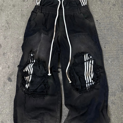 2026 New Y2K Striped Ripped Baggy Jeans for Men Women Harajuku Hip Hop Wide Leg Pants Korean Fashion Couple Casual Trousers