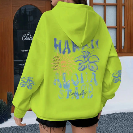 Fashion Ocean Beach Series Women's Hoodies Y2K Floral Letter Starfish Hooded Long Sleeve Loose Sweatshirts With Kangaroo Pocket