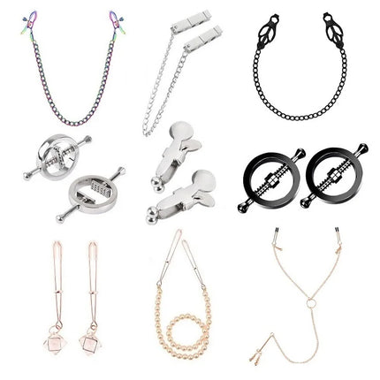 Colorful Metal Nipple Clamps With Chain Set Woman Rainbow Nipple Clips Breast Bondage Restraint Slave Fetish Female Sex Toy