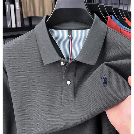 High-end brand 100% cotton long sleeve polo shirt, fashion luxury, pony embroidery, business casual comfort, new Paul men's T-shirt