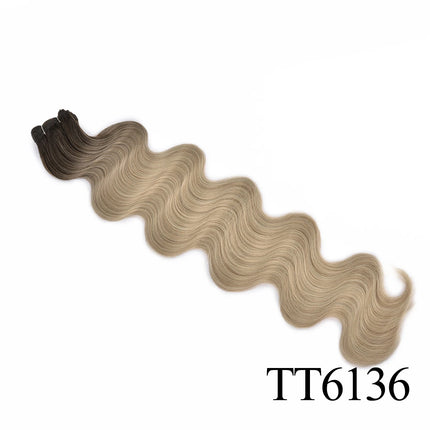 Synthetic Long Straight Hair Bundles Extensions Smooth Ombre Brown Hair Weaving Synthetic Straight Hair Bundles Full to End