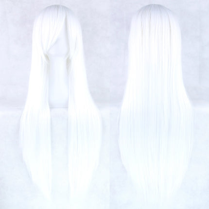 Synthetic Sliver White Long Wig for Anime Cosplay Halloween Costume Party Straight Whitish Wig with Bangs