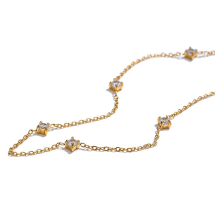 Yhpup Stainless Steel Cubic Zirconia Necklace Anklet Bracelet Rust Proof Attractive Classic Bling Chic Thin Chain Jewelry