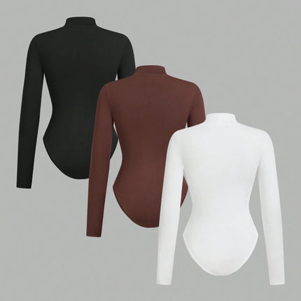Women's high neck long sleeve leggings solid color casual autumn and winter warm women's tights