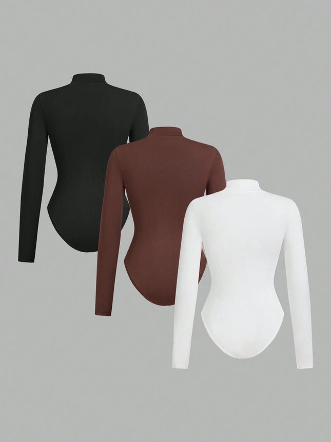Women's high neck long sleeve leggings solid color casual autumn and winter warm women's tights