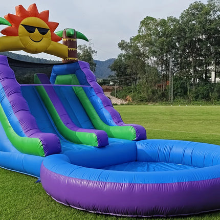 Inflatable Water Slide with Double Slide,100% PVC Commercial Grade Water Slide with Air Blower,Great for Outdoor Backyard Party