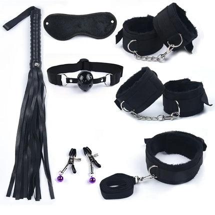 Hot Exotic Bed Bondage Set BDSM Kits Exotic Sex Toys For Women Adults Games Leather Handcuffs Whip Gag Nipple Clamps Sex Shop