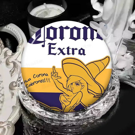 Corona Extra Beer Cartoon Brooches Anime Badge Round Handmade Brooch Lapel Pins Jewelry For Backpack Clothes Gifts