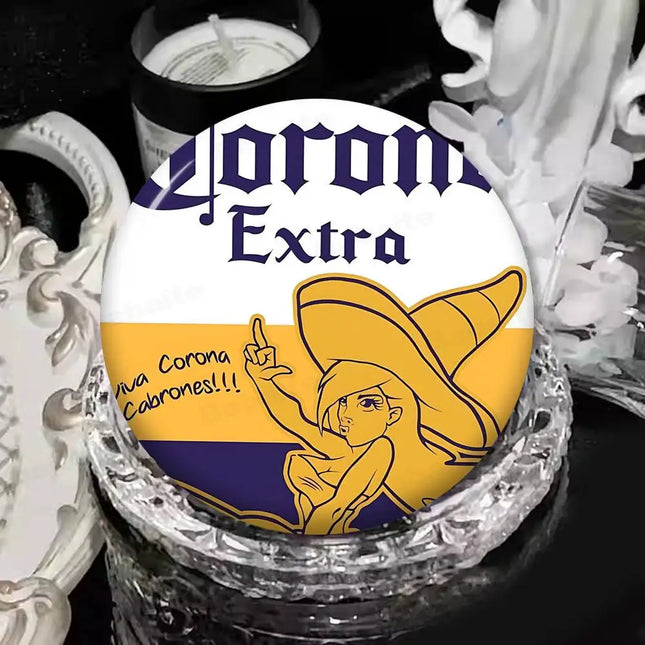 Corona Extra Beer Cartoon Brooches Anime Badge Round Handmade Brooch Lapel Pins Jewelry For Backpack Clothes Gifts
