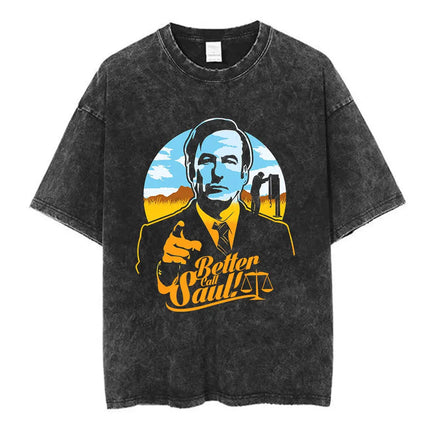 Heisenberg Breaking Bad Vintage Washed T Shirt Better Call Saul Graphic Print T-shirts Men's Pure Cotton Short Sleeves Tee Shirt
