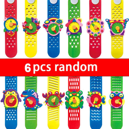 2/4/6PCS 3D EVA Foam Watch Kids DIY Art Craft Toys Cartoon Animal Clock Bracelet Handmade Material Kits For Children Boys Girls