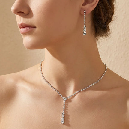 Luxury Bridal Pearl Jewelry Sets for Women Silver Color Crystal Leaf Necklace Earrings Wedding Prom Party Accessories 2026 Trend