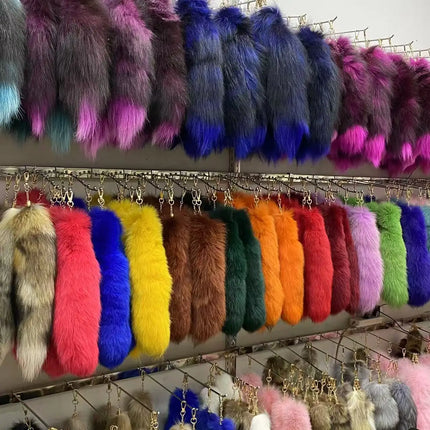 Natural Fox Fur Tail Keychain Furry Y2k Beautiful Accessory Fox Tail Keychain Length 40 Cm Car Keychains for Women