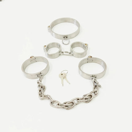 Stainless Steel Detachable Buckle Chain Lockable Neck Collar Wrist Handcuffs Ankle Cuffs Slave BDSM Bondage Restraints Sex Toys