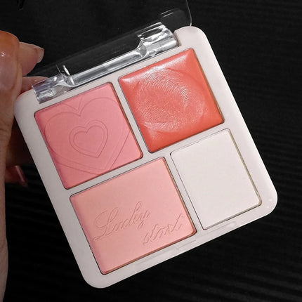 4 Color Pink Peach Blush Powder Cream Palette Highlighter Matte Expanding Color Brightening Face Blusher Rouge Makeup Cheek Tint