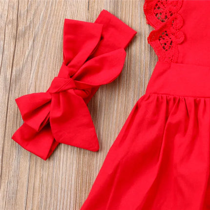 0-24months Baby Girls Clothes Set Floral Dress Lace Bodysuit Sleeveless Romper + Bow Headband infant girls Summer Outfits