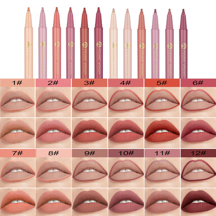 Waterproof Liquid Lip Liner, Gourd Shape Sponge Applicator for Precise Outline - Matte Long-Lasting Lip Contour Pen, Lip Tint