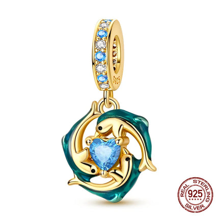 Charm 925 Silver Blue Ocean Life Theme Charm Beads Fit 3mm Original Bracelet For Women DIY Pendants Luxury Jewelry Gift Hot Sale