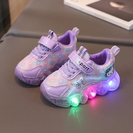Kids' Casual LED Light Sneakers Cartoon PU Leather Spring Outdoor Breathable Anti-slip Sneakers Pink Purple Size 21-30