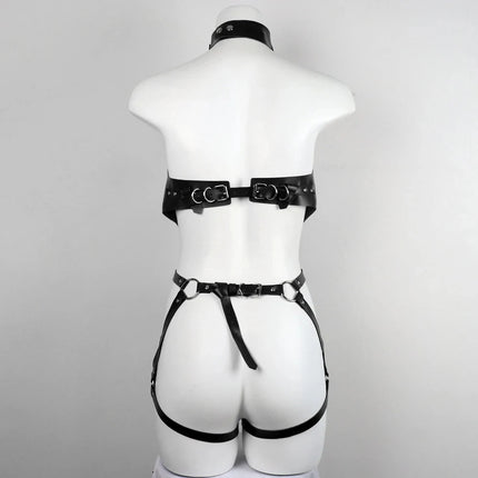 Women Fashionable Belt Set Gothic PU Leather Adjustable Harness Belt Street Style Exotic Set for Casual Travel or Party Wear