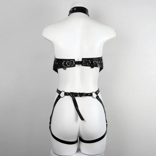 Women Fashionable Belt Set Gothic PU Leather Adjustable Harness Belt Street Style Exotic Set for Casual Travel or Party Wear