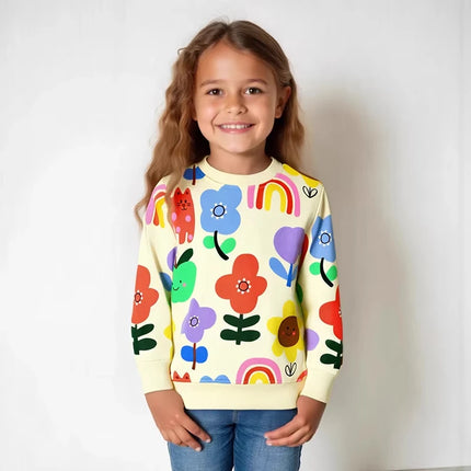 Little maven Cartoon Rainbow Flowers Girls Long Sleeve Tops for Kids Clothes Autumn Spring Sweatshirts Children's Clothing