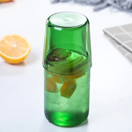 1 Set 450ml 15oz Bedside Water Carafe and Glass Cup Set Heat Resistant Healthy Blue Amber Green Color Glass Pitcher Tumbler Cup