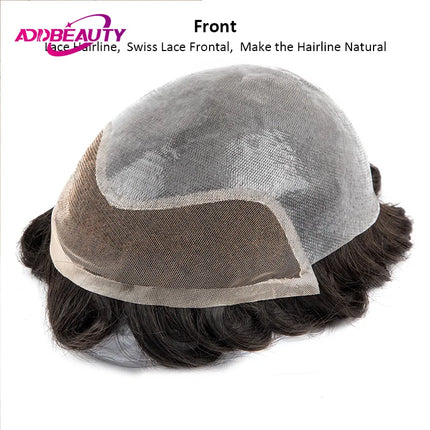 Vloop Thin Skin Toupee With Front Lace PU 0.03-0.04mm Human Hair Wigs for Men Indian Remy Hairpiece Natural Hair System Toupee