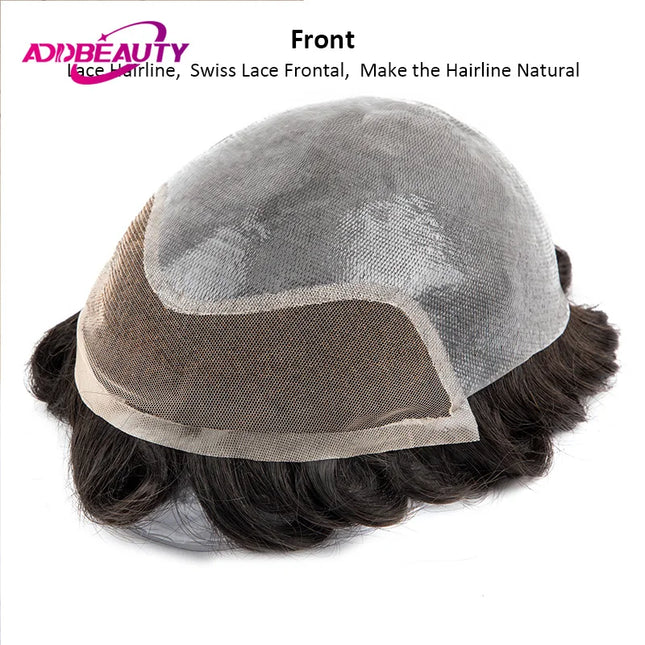 Vloop Thin Skin Toupee With Front Lace PU 0.03-0.04mm Human Hair Wigs for Men Indian Remy Hairpiece Natural Hair System Toupee