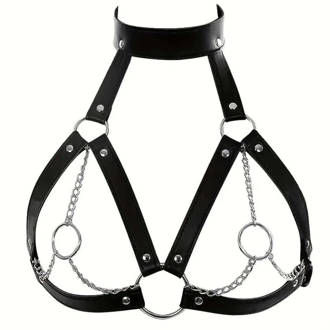 PU Leather Strap Bra Harness Sexy Leather Chest Harness Party Outfit Harness Belt Leather Chest Harness for Women