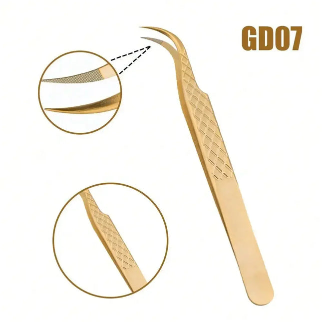 GEMERRY Golden Fiber Tips Eyelashes Tweezers Extension Stainless Steel Tweezer for Volume Fans Professional Tools