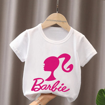 Hot Sale Barbie Princess Print Cartoon Kids T-Shirts Kawaii Girls Clothes Baby Boys Short Sleeve T shirt Summer Children Tops